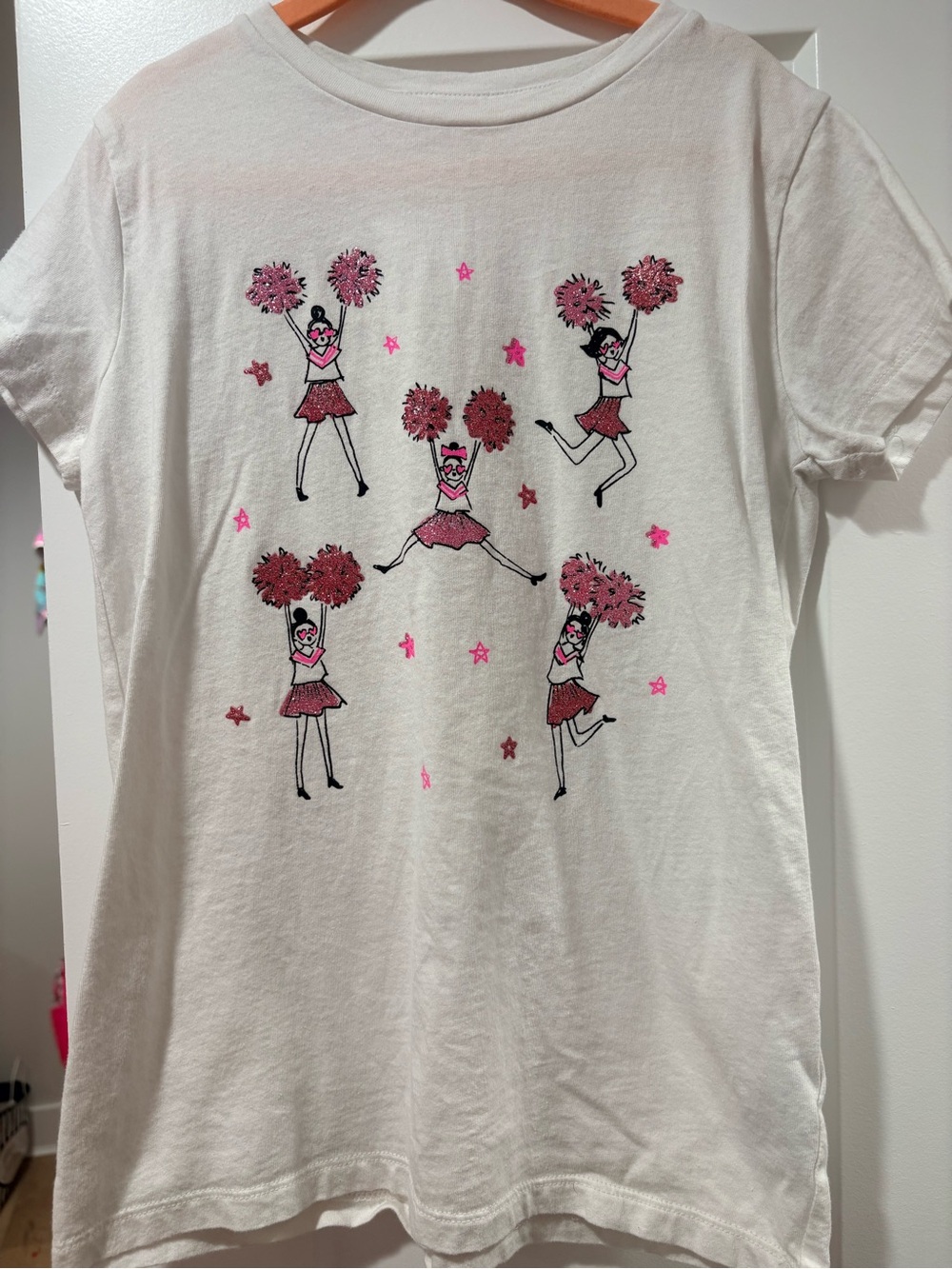 Crewcuts White Tee with Pink Cheerleader Pom-Pom Graphic